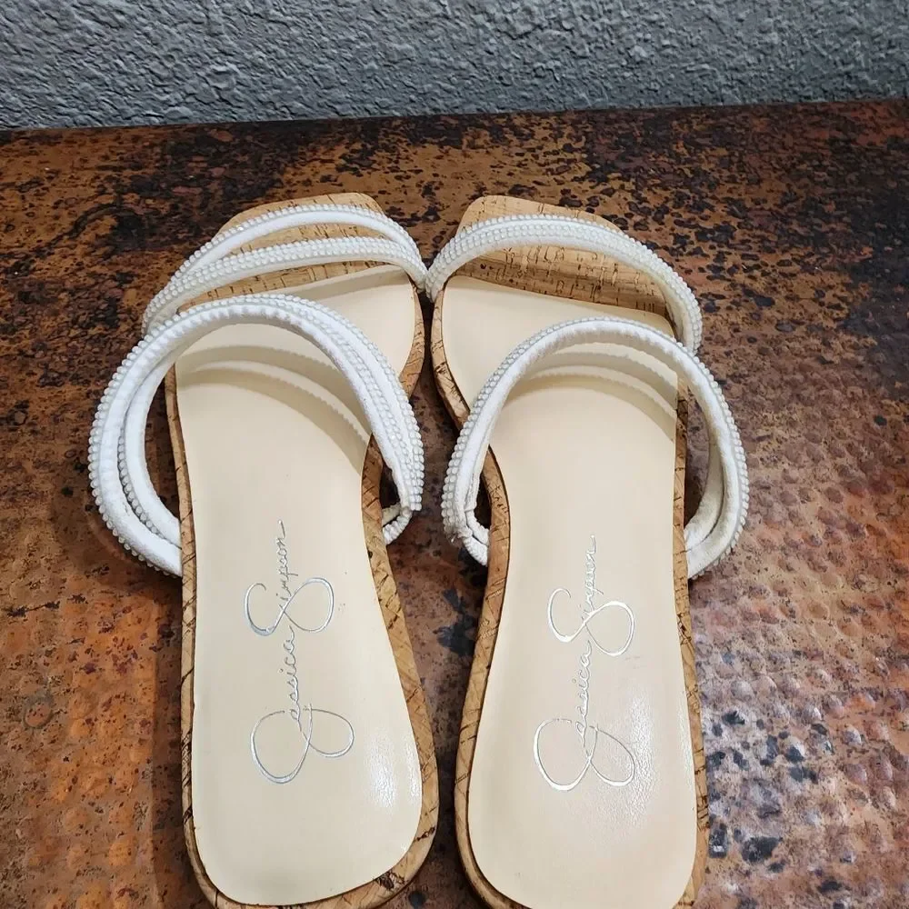 Jessica Simpson Sz.10 White Raexe 2 Slip-on Strappy Slide Sandals            285